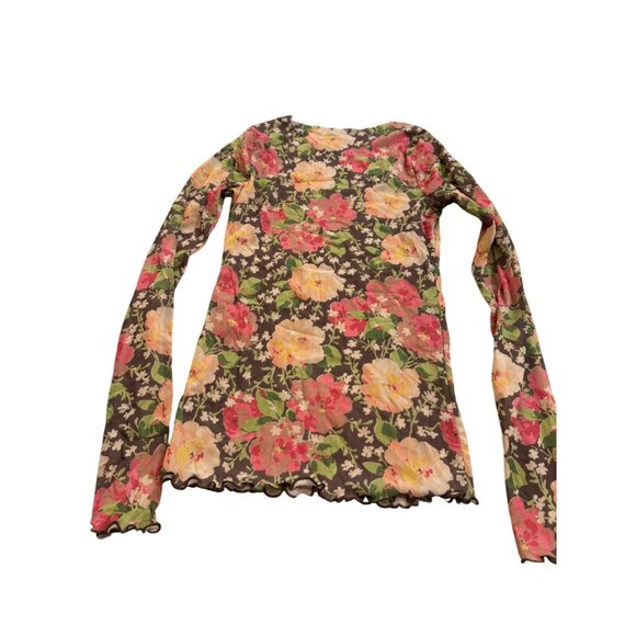 Vtg Ralph Lauren Floral Long Sleeve Mesh Top  Ruffle Y2K fairy grunge S read - Picture 13 of 16